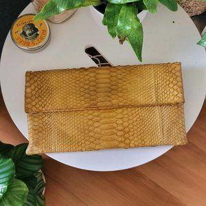 Real Snakeskin Python Fold Over Magnetic Flap Clutch Vintage